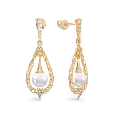 Pendientes de Gota con Perla de Oro amarillo