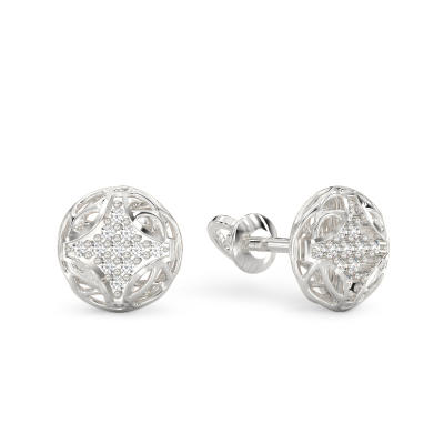 Rhombus Form White Gold Earrings