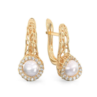 Pendientes de Perla Rico de oro amarillo