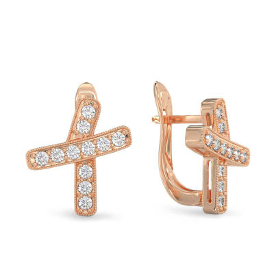 Pendientes de Gran Cruz Curvo de oro rosa