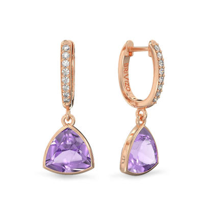 Pendientes con amatistas de trillante de oro rosa