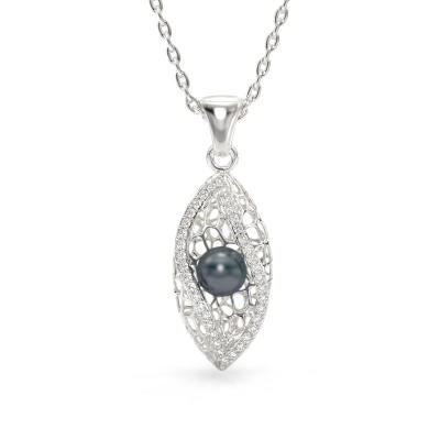 Seashell With Pearl White Gold Pendant