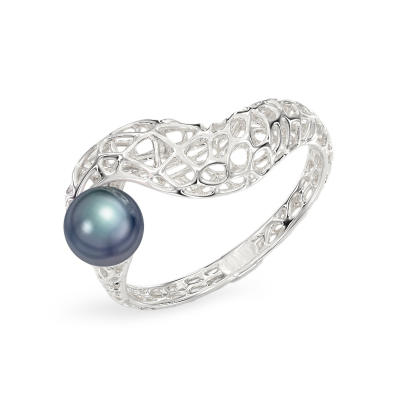 Anillo de Serpiente con Perla de oro blanco