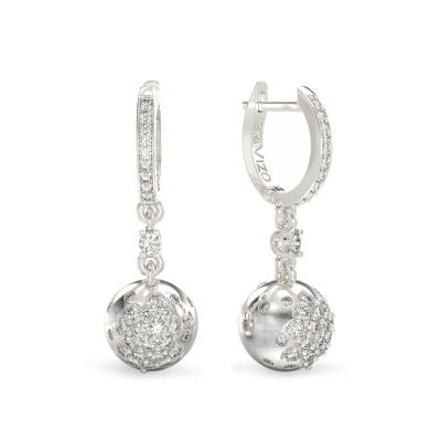Pendientes de esfera con piedras de oro blanco