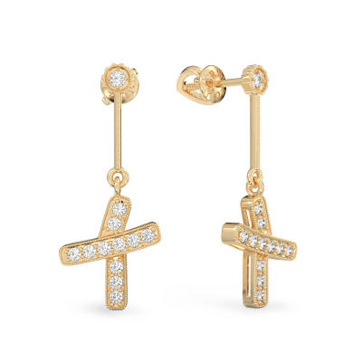 Yellow Gold Big Cross Earrings