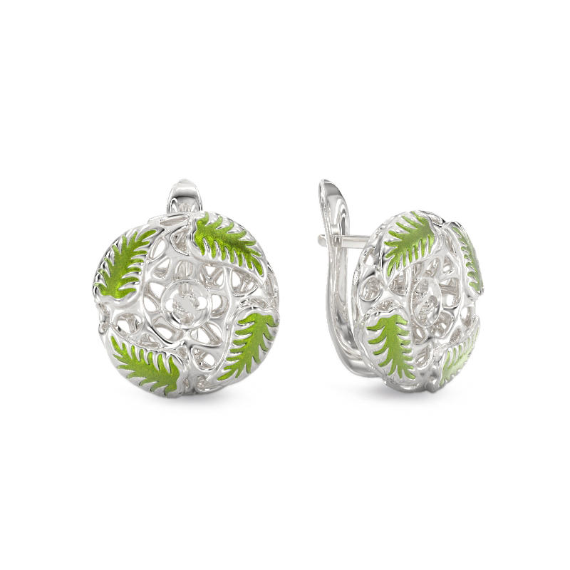 Modern green leaves earrings