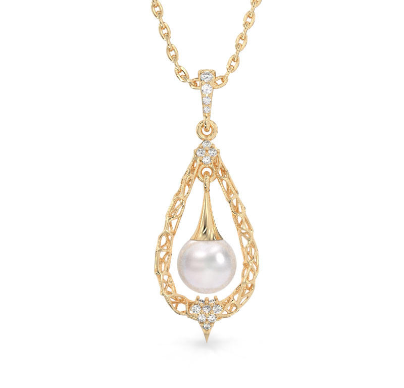 Collar de Gota con Perla de oro amarillo