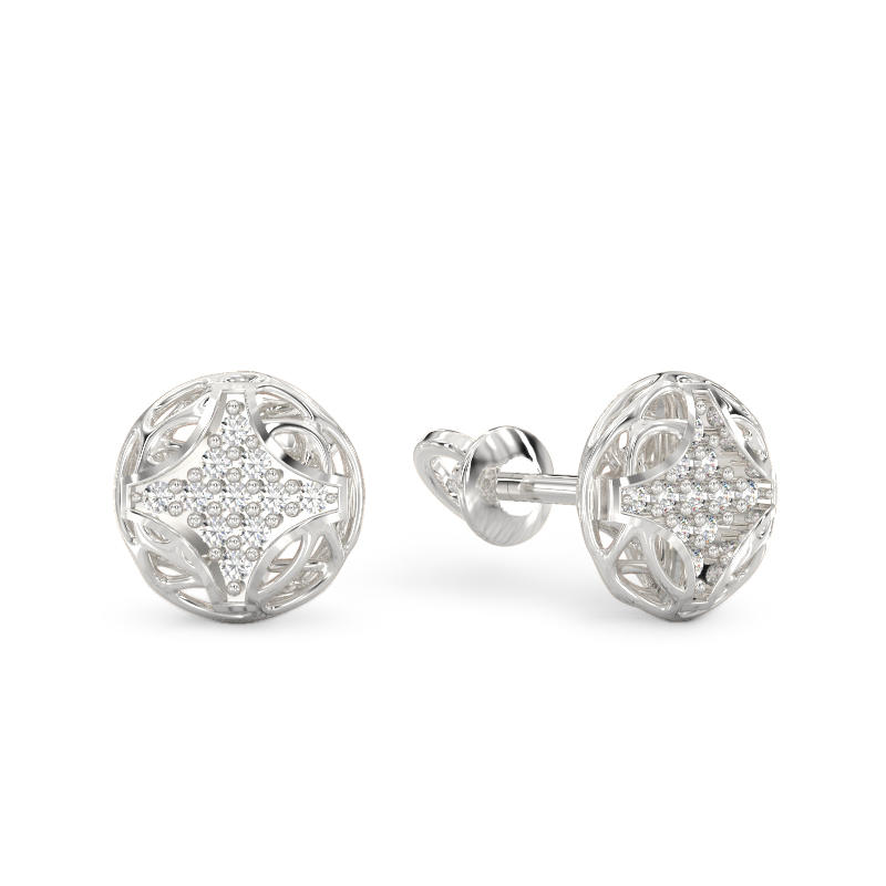 Rhombus Form White Gold Earrings