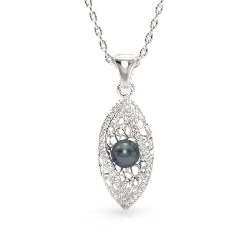 Seashell With Pearl White Gold Pendant