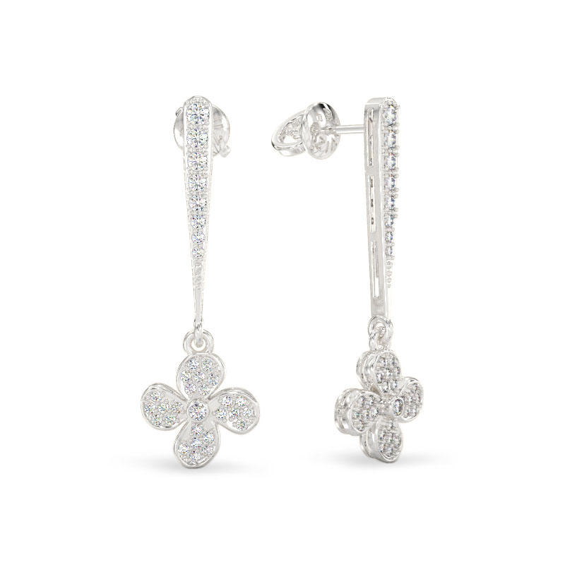 White Gold Lilac Flower Earrings