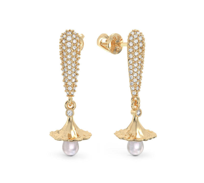 Yellow Gold Bell Flower Earrings