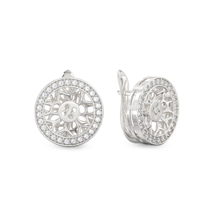 Zircon circle button earrings