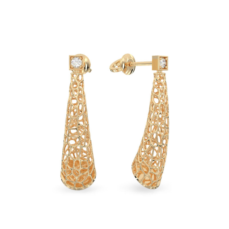 Coral Horn Earrings From Yellow Gold