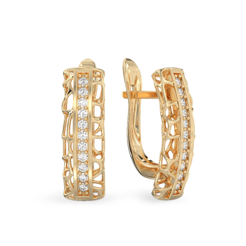 Yellow Gold Coral Lines Earrings