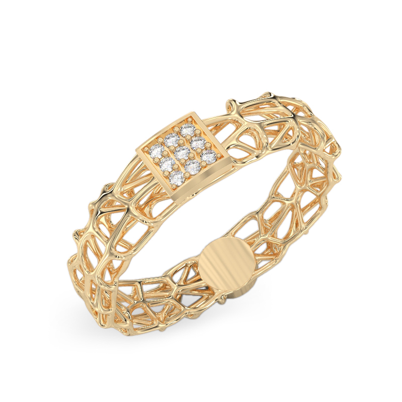Coral Yellow Gold Ring With Square