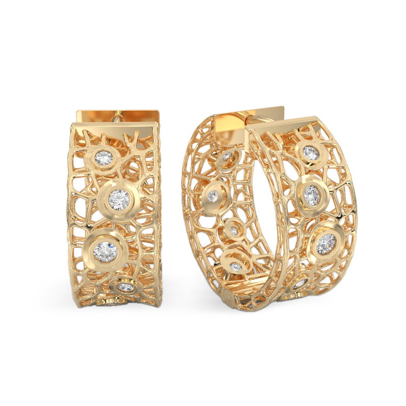 Coral Bubbles Earrings With Stones From Yellow Gold