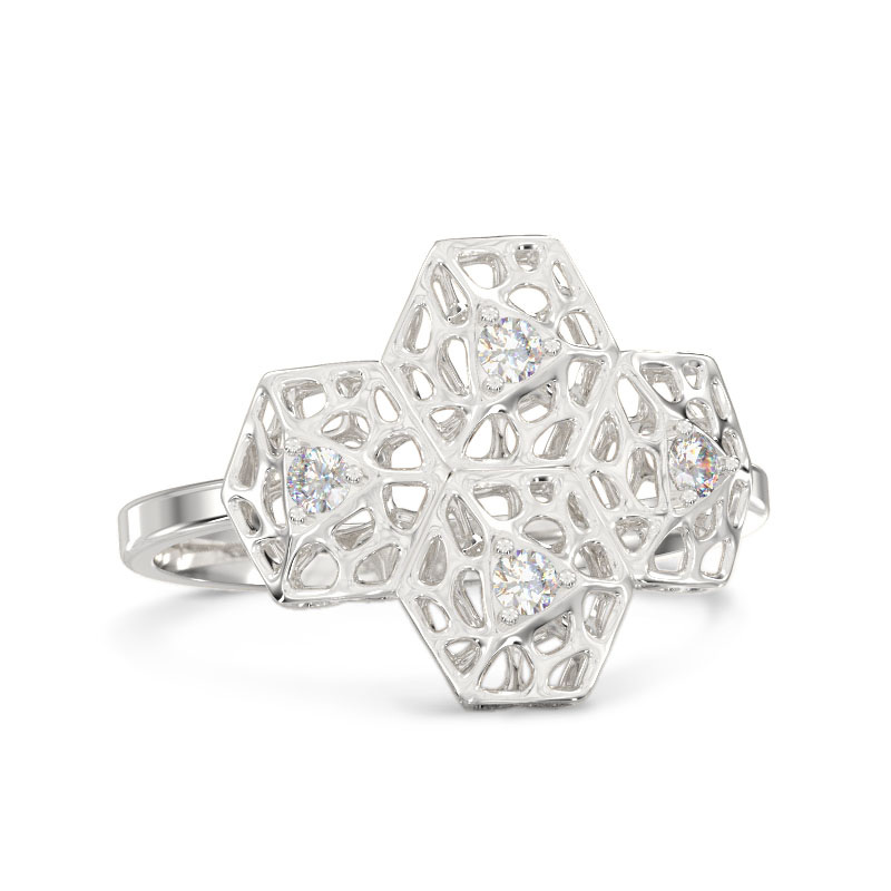 Honey Comb White Gold Ring2
