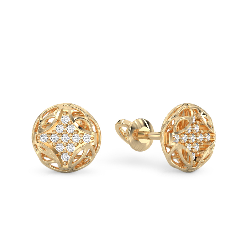 Rhombus Form Yellow Gold Earrings