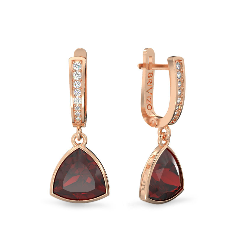 Rose Gold Elegant Earrings With Trillion Garnet
