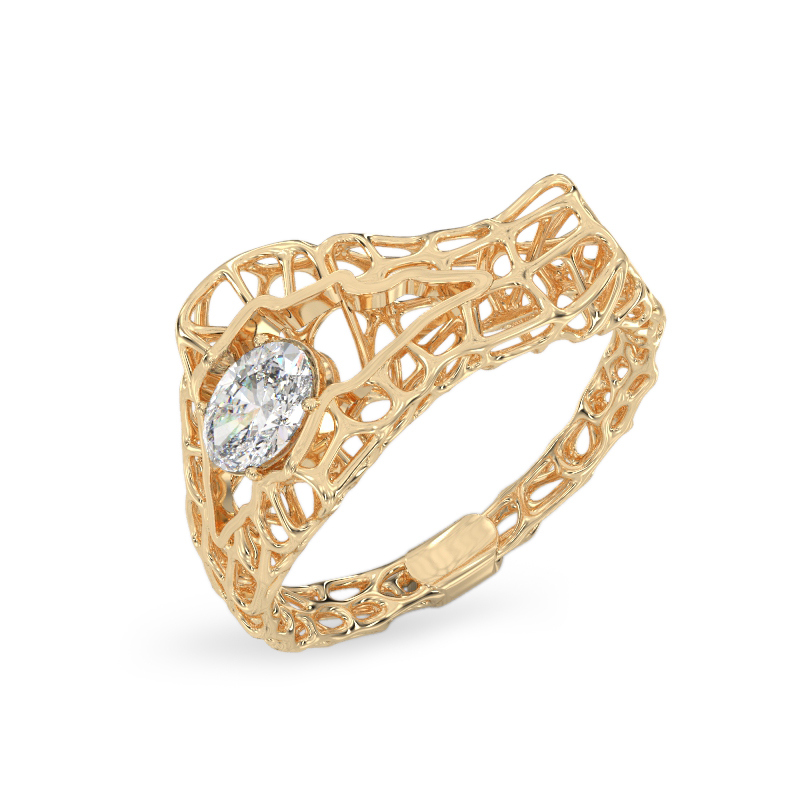 Seashell With Stone Yellow Gold Ring