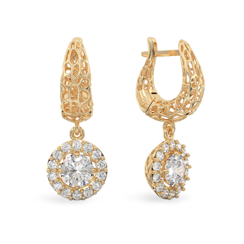 Shining Coral Yellow Gold Earrings