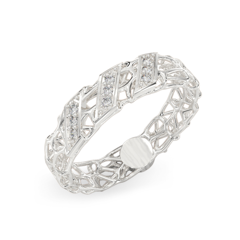 White Gold Coral Ring With Diagonals
