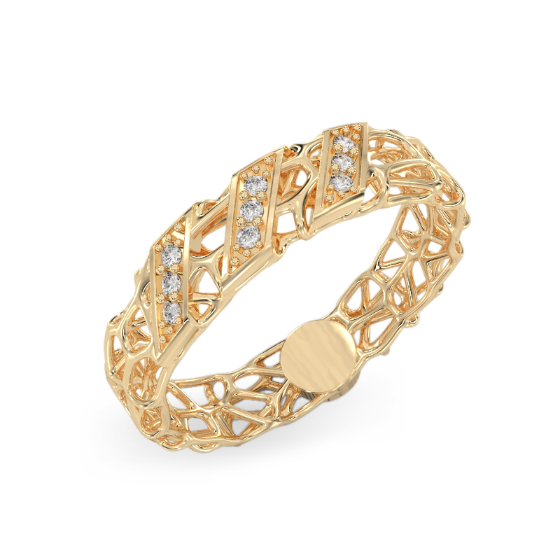Yellow Gold Coral Ring With Diagonals