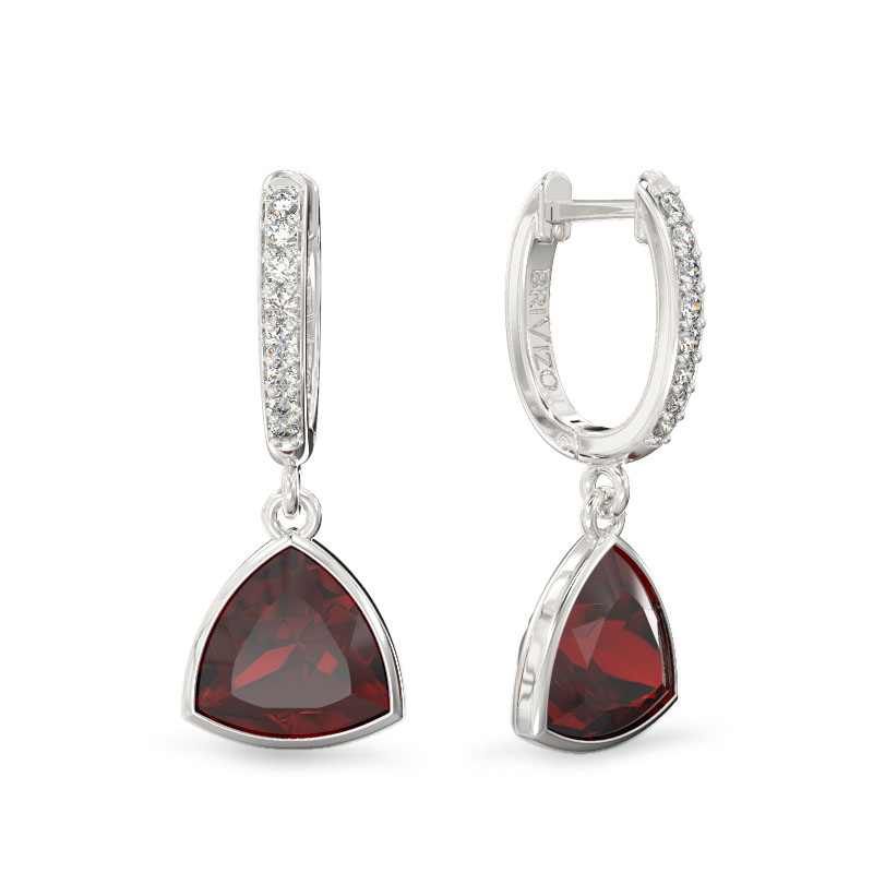 White Gold Earrings with Triangle Garnet